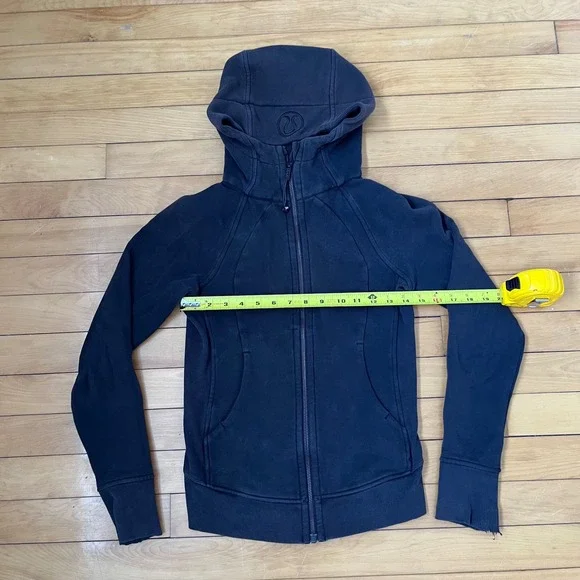 Lululemon Scuba Full-Zip Hoodie Black Cotton Blend Thumbholes Womens Size 4 - Picture 4 of 6
